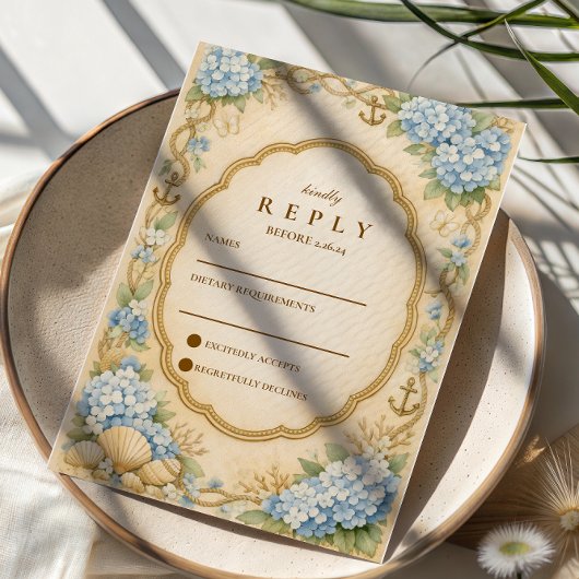 Cartons Réponse Mariage Vintage Hydrangea Marin