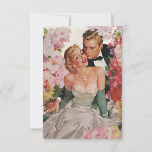 Cartons Réponse Mariage Vintage, Jeunes Mariés Rétro Mariée et Mar