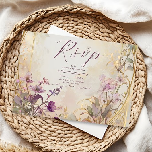 Cartons Réponse Mariage Vintage Lavande Art Nouveau Mucha