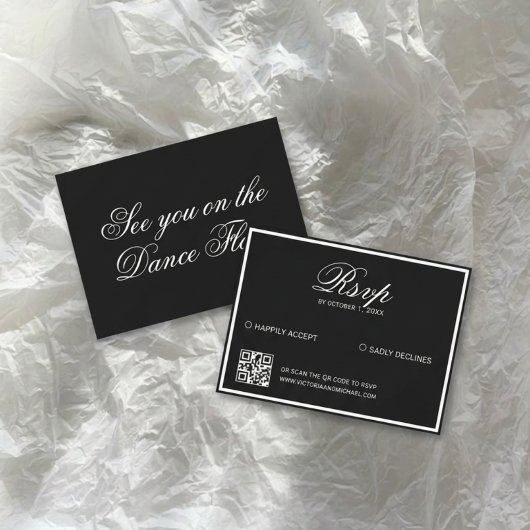 Cartons Réponse Mariage Vintage Luxe Noir Code QR