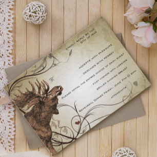Cartons Réponse Mariage vintage Moose Forest Lodge Ranch Wedding R
