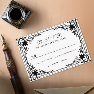 Cartons Réponse Mariage vintage noir et blanc monochrome élégant