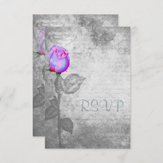 Cartons Réponse Mariage vintage pourpre Rosebud (Devant / Derrière)