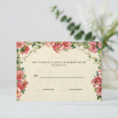 Cartons Réponse Mariage vintage RSVP, Fleurs florales Roses roses (Debout devant)