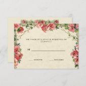 Cartons Réponse Mariage vintage RSVP, Fleurs florales Roses roses (Devant / Derrière)