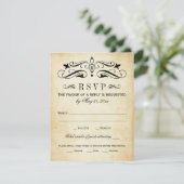Cartons Réponse Mariage Vintage Rustique Noir Flourish Parchemin (Debout devant)