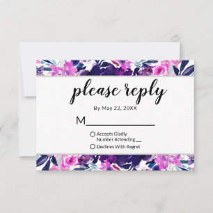 Cartons Réponse Mariage Violet Floral Enchanté Veuillez Répondre