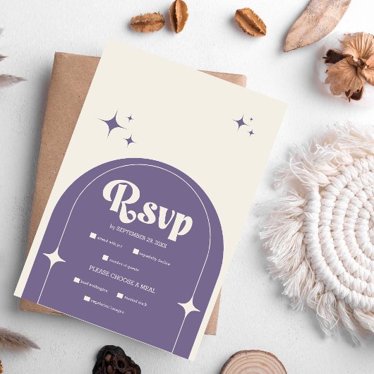 Cartons Réponse Mariage Violet Rétro Minimaliste