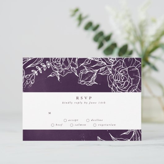 Cartons Réponse Mariage violet romantique à fleurs (Debout devant)
