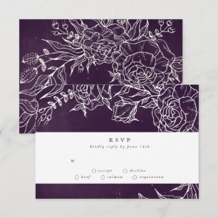 Cartons Réponse Mariage violet romantique à fleurs