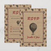 Cartons Réponse Mariage Voyage en Montgolfière de Style Rétro (Devant / Derrière)