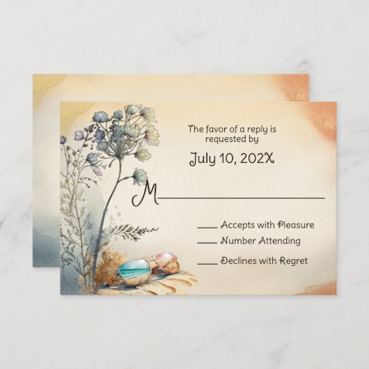 Cartons Réponse Mariage Watercolor Beach (Devant / Derrière)