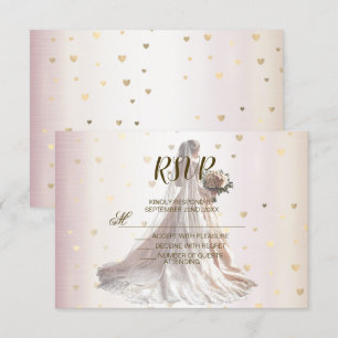 Cartons Réponse Mariée d'hiver rose Golden Shiny Hearts