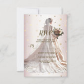 Cartons Réponse Mariée d'hiver rose Golden Shiny Hearts (Devant)