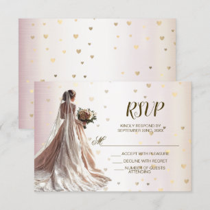 Cartons Réponse Mariée d'hiver rose Golden Shiny Hearts