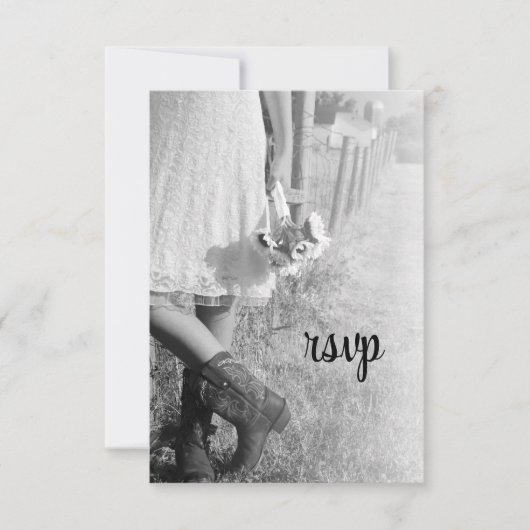 Cartons Réponse Mariée en Bottes Cowboy avec Sunflower Wedding RSV (Devant)