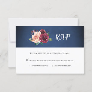 Cartons Réponse Marine Bleu Brousse Bourgogne Rose Floral Mariage