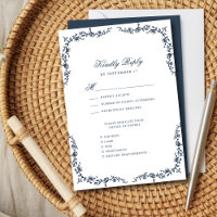 Marine Bleu Élégant Vintage Floral Mariage