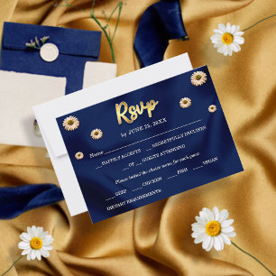 Cartons Réponse Marine Bleu et or Chic ivoire Beige Mariage floral