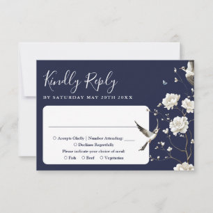 Cartons Réponse Marine Blue Chinoiserie Floral Garden Mariage