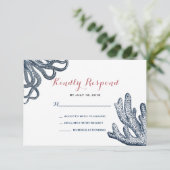 Cartons Réponse Marine Blue Octopus Coral Nautique Plage Mariage (Debout devant)