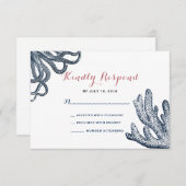 Cartons Réponse Marine Blue Octopus Coral Nautique Plage Mariage (Devant / Derrière)