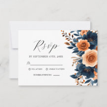 Marine Blue Orange Terracotta Floral Mariage éléga