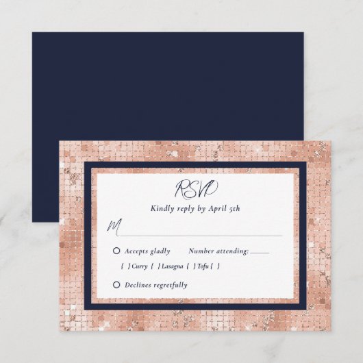 Cartons Réponse Marine Blue Rose Gold Parties scintillant de maria (Devant / Derrière)