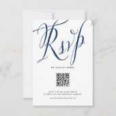 Cartons Réponse Marine Blue Rustic Calligraphie Code QR Mariage (Devant)