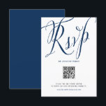 Cartons Réponse Marine Blue Rustic Calligraphie Code QR Mariage<br><div class="desc">Cette carte de mariage RSVP marine bleu QR personnalisable allie confort moderne et charme rustique. Doté d'une calligraphie élégante et d'une carte rsvp bleu marine et blanc intemporelle, il ajoute une touche personnelle à vos invitations de mariage. Le code QR permet aux clients d'accéder facilement aux numériquement RSVP, de rationaliser...</div>