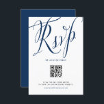 Cartons Réponse Marine Blue Rustic Calligraphie Code QR Mariage<br><div class="desc">Cette carte de mariage RSVP marine bleu QR personnalisable allie confort moderne et charme rustique. Doté d'une calligraphie élégante et d'une carte rsvp bleu marine et blanc intemporelle, il ajoute une touche personnelle à vos invitations de mariage. Le code QR permet aux clients d'accéder facilement aux numériquement RSVP, de rationaliser...</div>