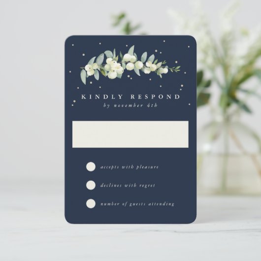 Cartons Réponse Marine Blue Snowberry+Eucalyptus Mariage d'hiver (Debout devant)