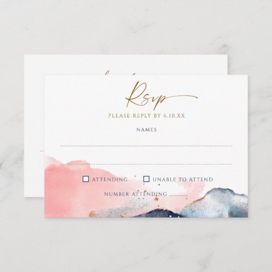 Cartons Réponse Marine Blush Rose Mariage Repas Choix & Chanson (Devant / Derrière)