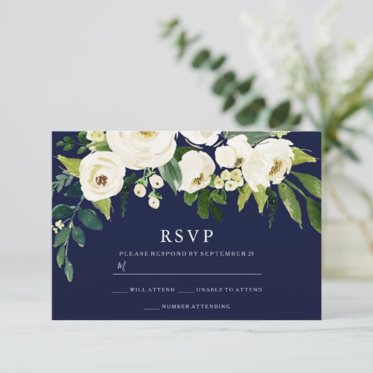 Cartons Réponse Marine & Fleurs en fleurs blanches Mariage (Debout devant)