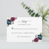 Cartons Réponse Marine moderne Bleu Bourgogne Élégant Mariage Flor (Debout devant)
