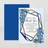 Cartons Réponse Marine or géométrique et Merci de fleurs bleues (Devant / Derrière)