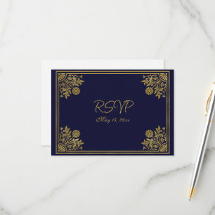 Cartons Réponse Marine romantique et cadre d'or