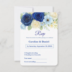 Cartons Réponse Marine Royal Bue Mariage Aquarelle couleur ivoire