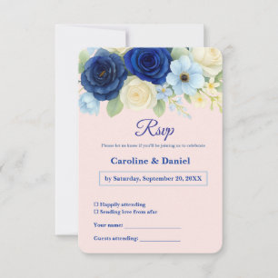 Cartons Réponse Marine Royal Bue Mariage Aquarelle couleur ivoire