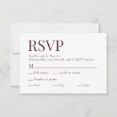 Cartons Réponse Maroon Red Scan Qr Code Mariage de choix de repas (Devant)