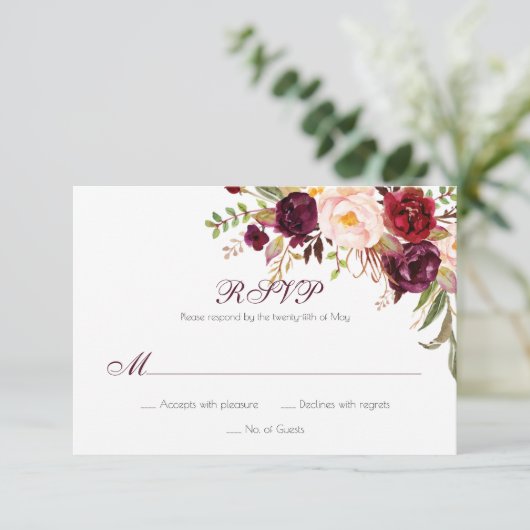 Cartons Réponse Marsala Bourgogne Blanc Roses Rouges Classique RSV (Debout devant)