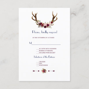 Cartons Réponse Marsala Floral Antlers Marine Blue Mariage de auto
