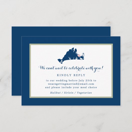 Cartons Réponse Marthas Vineyard Blue Map avec Mariage de Coeur RS (Devant / Derrière)
