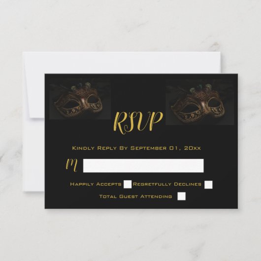 Cartons Réponse Mascarade Masque élégant noir & or (Devant)