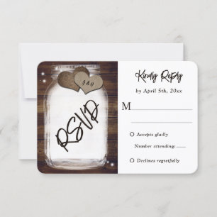 Cartons Réponse Mason Jar rustique Pays Bois Burlap Mariage de coe