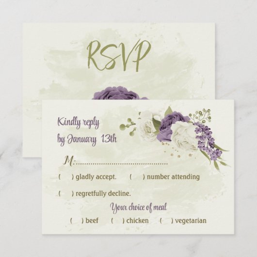 Cartons Réponse mauve fleurs blanches verdure mariage (Devant / Derrière)