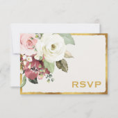 Cartons Réponse Mauve Florals rose Luxe Gold Edge Mariage (Devant)