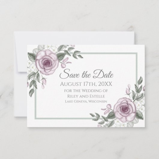 Cartons Réponse Mauve Roses Élégant mariage floral Enregistrer la  (Devant)