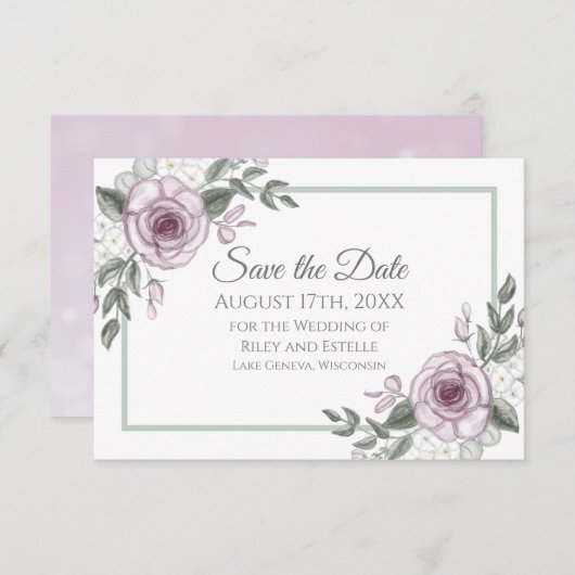 Cartons Réponse Mauve Roses Élégant mariage floral Enregistrer la  (Devant / Derrière)