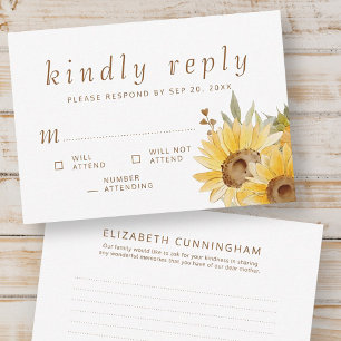 Cartons Réponse Mémorial aquarelle tournesol Répondre avec plaisir